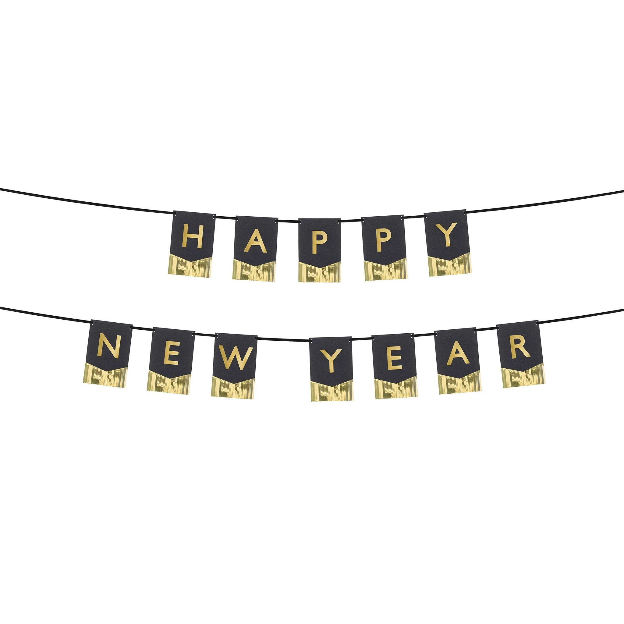 PARTYDECO – Girlande Happy New Year Schwarz/Gold